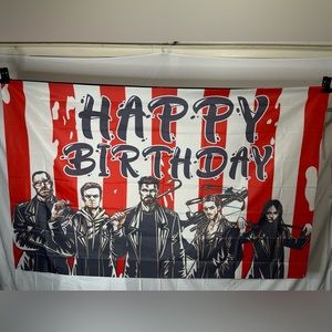 Black Robe Pickets Happy Birthday Banner Backdrop 46”x74”